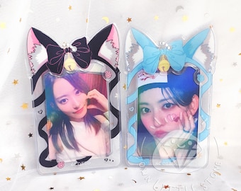 Süßer Katzenohren PVC Fotokartenhalter mit Kugelkette Toploader Fotohalter Cardholder für Kpop Fotokarte