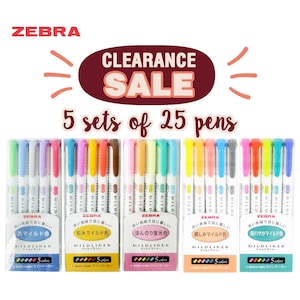 CLEARANCE SALE! 5 sets of 25 pens Zebra Mildliner Highlighter / Twin Tip / Double Sided / Double Ended (Fine + Bold Point)