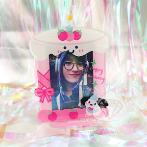 Lindo bolo de aniversário de morango acrílico porta-fotos porta-cartões porta-fotos porta-retratos para cartão de foto Kpop