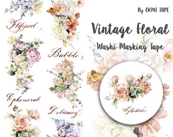 40mm width | OKMT TAPE - Vintage Floral / Flower Washi Masking Tape