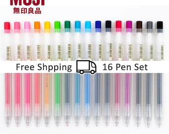 Muji 0.5mm Smooth Gel Knock Type Retractable Gel Ink Clip Pens - 16 Pen Set