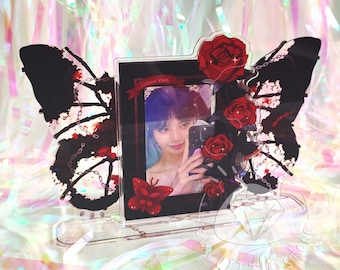 Showy Rose Flower with Butterfly Wings Acrylic Photoholder Cardholder Photo Display Stand Picture Frame For Kpop Photocard Photo Card