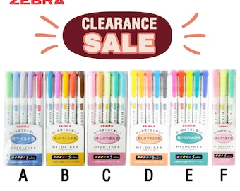 CLEARANCE SALE! 3 Color Set / 5 Color Set of Zebra Mildliner Highlighter / Twin Tip / Double Sided / Double Ended (Fine + Bold Point)