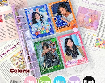 A5 6-Ring Button Glitter Transparent PVC Binder / Photo Card Collection Album / Storage for Kpop Photocard, Fujifilm Instax Mini Photo