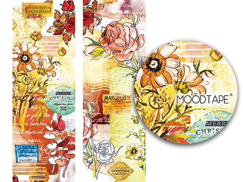 Vintage Watercolor Floral /& Label Collage Washi Masking Tape Moodtape 57mm width
