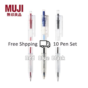 Bolígrafo retráctil Muji de policarbonato de 0,7 mm con empuñadura de goma (rojo, azul y negro) - Juego de 10 bolígrafos