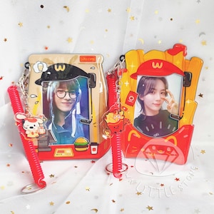 Restaurante de comida rápida para viagem, saco para cachorro, batatas fritas, porta-cartões de PVC com chaveiro, porta-cartões de fotos com carregador superior, porta-cartões para cartões de fotos Kpop