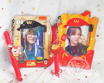 Fast Food Restaurant Take Away Doggy Bag French Fries PVC Photocard Holder with Key Ring Toploader Photoholder Cardholder for Kpop Photocard