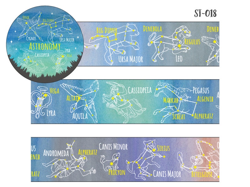 15mm width GreenFlash Study Holic Paleontology / Mineralogy / Astronomy Dinosaur / Mineral Ore / Constellation Washi Masking Tape image 4