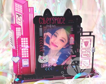 Deep Pink Cyberpunk Cat City Acrylic Photoholder Cardholder Photo Display Stand Picture Frame For Kpop Photocard Photo Card