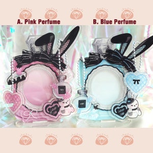 Portafotos acrílico con perfume de conejo azul/rosa, soporte para tarjetas de fotos, marco para tarjetas fotográficas Kpop, tarjetas fotográficas Instax Mini.