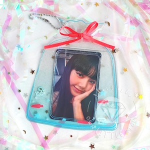 Bolsa de peixinho dourado para festival de verão japonês, porta-cartões de fotos em PVC com glitter e corrente de bolas, porta-cartões para fotos Kpop