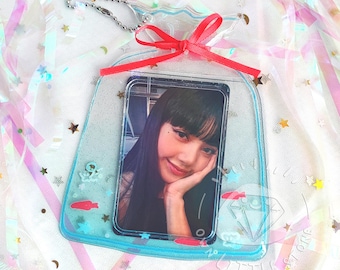 Japanese Summer Festival Goldfish Bag Glitter PVC Photocard Holder with Ball Chain Toploader Photoholder Cardholder for Kpop Photo Card