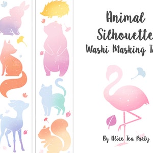 28mm width | Alice Tea Party - Colored Animal Silhouette Washi Masking Tape