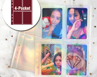 10pcs 4-Pocket Holographic Sleeves Card Protector A5 6-Ring Binder Insert Refill for Collection, Storage of Kpop Photocard, Mini Photo
