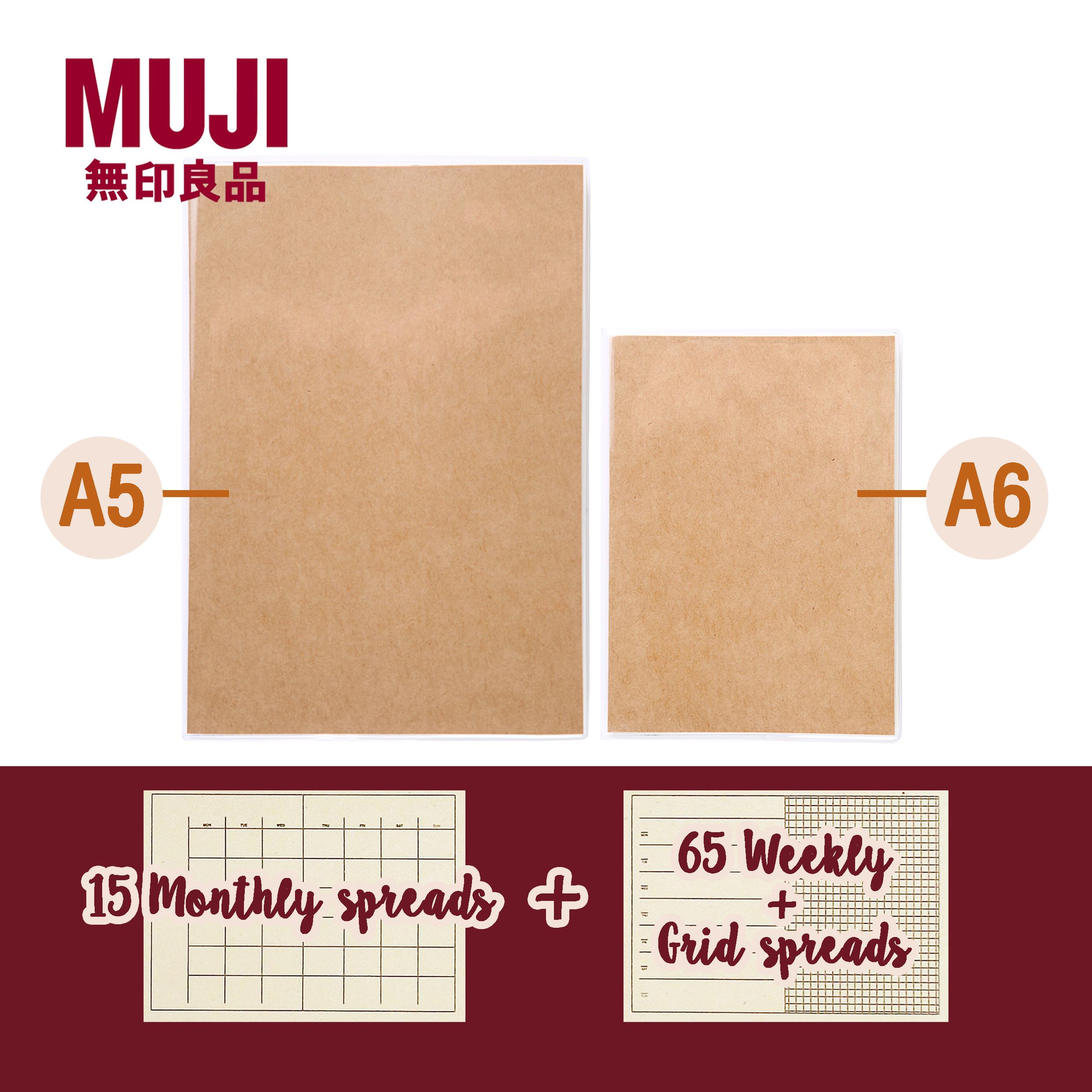 Planejador Muji Mensal e Semanal Minimalista em Branco Kraft com Capa de PVC Tamanho A5/A6 / Cronograma / Agenda / Diário / Diário