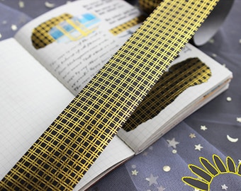 30mm width | Moodtape - Gold Foil Black Grid Pattern Washi Masking Tape