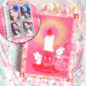 A5 Coelhinhos de 6 argolas com fichário mágico à luz de velas com fecho magnético / Álbum de coleção de cartões fotográficos / Armazenamento para cartões fotográficos Kpop, cartões de jogo