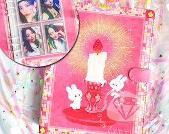 A5 6-Ring Bunnies with Magical Candlelight Binder with Magnetic Closure / Photo Card Collection Album / Storage for Kpop Photocard,Game Card