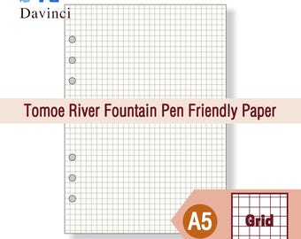 Filofax A5 Size | Raymay Davinci 5mm Grid Paper Refills / Insert - Tomoe River Fountain Pen Friendly Paper (20 Sheets) DAR282