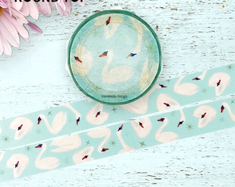 15 mm bredd | Rund topp - sömnlöshetsdesign - Washi-maskeringstejp med svanmotiv i vinter