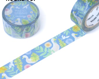 20mm width | Round Top - wwiinngg - Pastel Spring Duck in the Pond Floral Washi Masking Tape