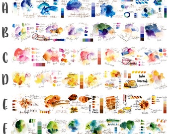 Szerokość 48 mm | Moodtape - Paleta kolorów akwarelowych Test mieszania kolorów Taśma maskująca Washi