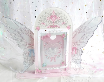 Pink Butterfly Wings with Rose Spinning Rotating Photoholder Cardholder Photo Display Stand Picture Frame For Kpop Photocard Photo Card