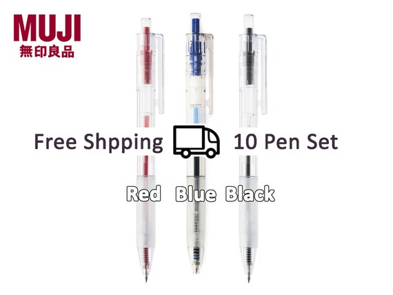 Muji Smooth Gel Ink Ballpoint Pen Knock Type 10-Pieces Set, 0.5 mm Nib Siz,  Blue/Black