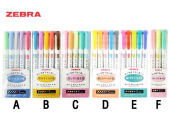 CLEARANCE SALE! 3 Color Set / 5 Color Set of Zebra Mildliner Highlighter / Twin Tip / Double Sided / Double Ended (Fine + Bold Point)