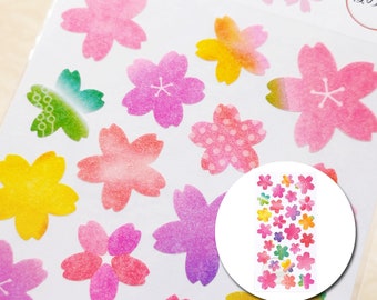 Mind Wave - Färgglad akvarell Sakura körsbärsblomma blomma form japansk klistermärkesark nr 21744