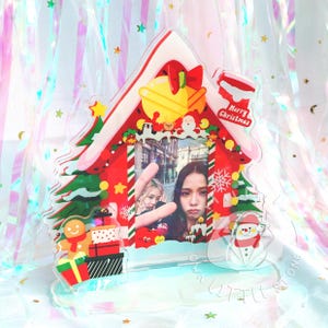 Pequena casa de neve de Natal acrílico porta-fotos porta-cartões porta-fotos porta-retratos para cartão de foto Kpop, Fujifilm Instax Mini Photo