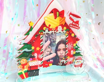 Little Christmas Snow House Acrylic Photoholder Cardholder Photo Display Stand Picture Frame For Kpop Photo Card, Fujifilm Instax Mini Photo