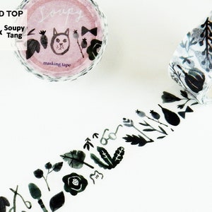 20 mm breed | Ronde top - Shoukei x Soupy Tang - Patroon / Plant Ink Wash Schilderij Washi Masking Tape