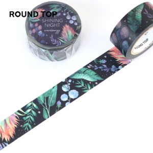 20 mm breed | Ronde top - wwiinngg - Shining Night Tropical Plant Floral Washi Masking Tape