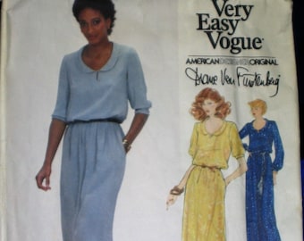 Vogue American - Vtg Pattern - Designer Original-Diane Von Furstenberg-2065-Blouson Dress- Size 12