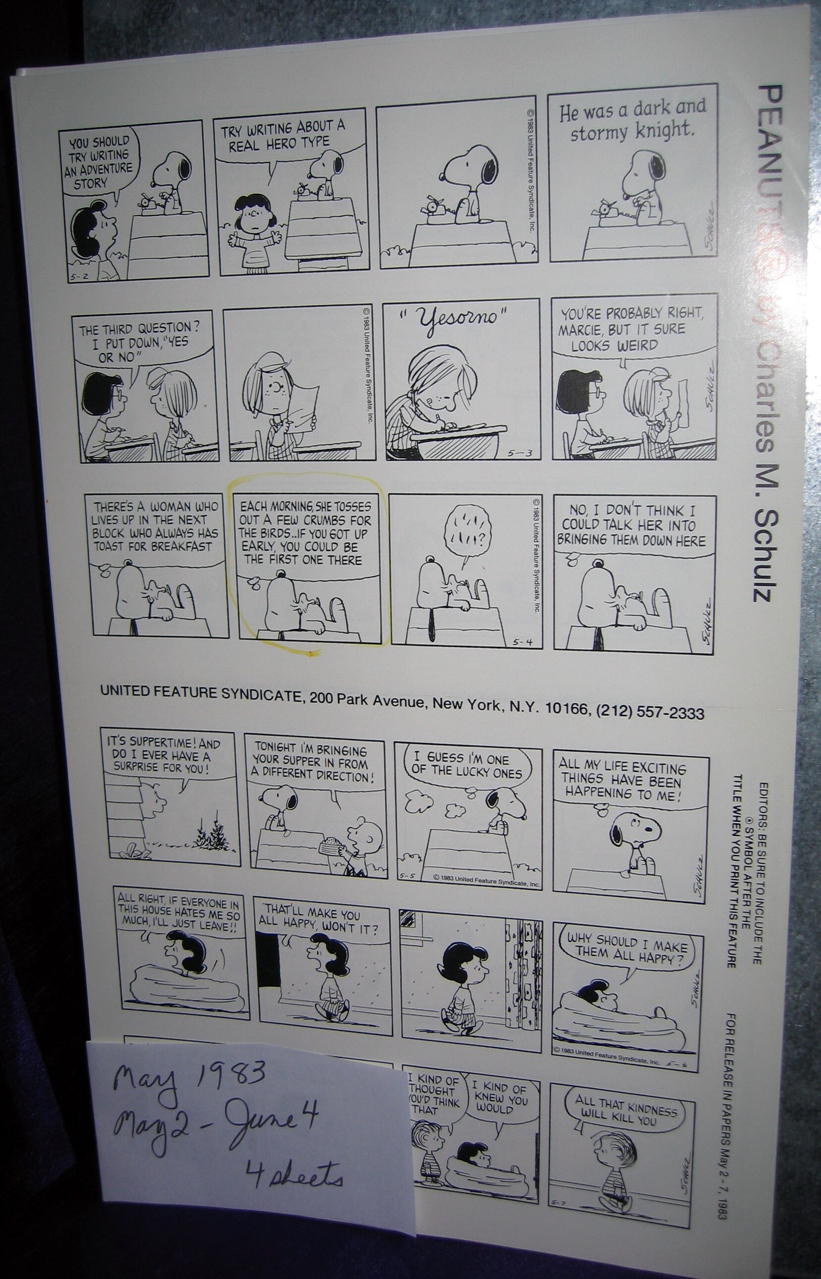 Peanuts Snoopy-original Production Art Proof Pages-for the Year of 1983 ...