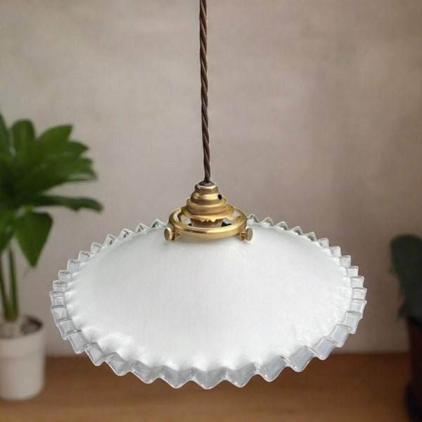 Vintage Glass Ceiling Light for Living Room, Pendant Hanging Lamps, French Lampshade Upcycled New Fittings, UK Based Vintage Lighting (C80)