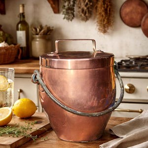 Antique French Copper Cooking Pot, Wrought Iron Handle, Vintage Stockpot 5L