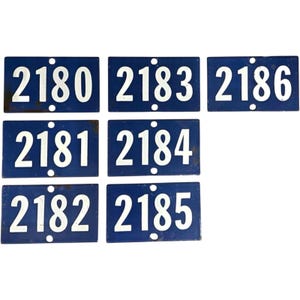 Vintage French Door Number Sign, Blue and White Enamel Vintage Garden Gatepost Number Plaques, Traditional French Metal Numbers 2180-2189