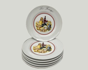 French Porcelain Cheese Plates, Set of 6 French Cheese Plates, French Sandra Rich Plate Set, Farmhouse Kitchenware, Cheese Gift (C87)