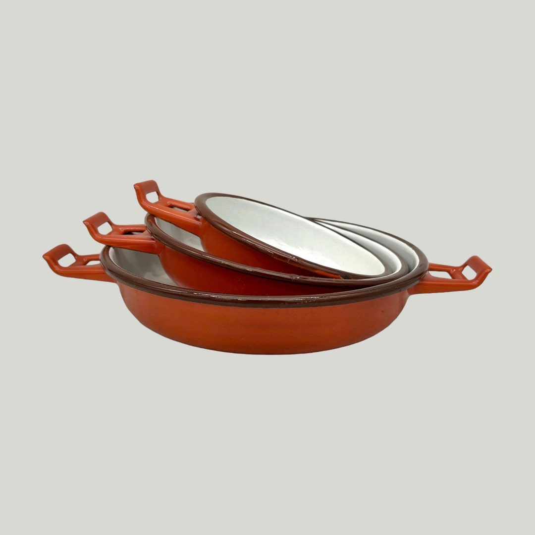 Enamel 3 Pan Set Vintage Enamel Pan Set Enamel Pie Dishes Etsy