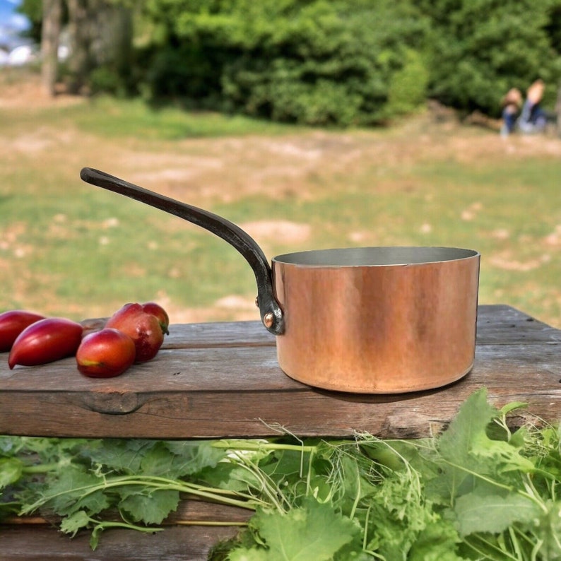 Vintage French 3mm Professional Copper Saucepan Pan With Brand New Tin
