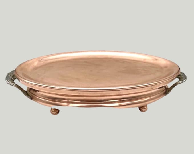 French Vintage Copper Food Warmer With Silver Plated Handles, Table Top