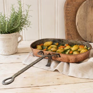 Antique French Copper Roasting Pan, Wrought Iron Handled Vintage Dripping Tray