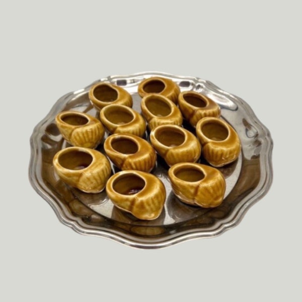 Set of 12 Vintage French Ceramic Escargots Shells, Glazed Ceramic Escargot Snail Serving Pots, ideal as Butter Pots