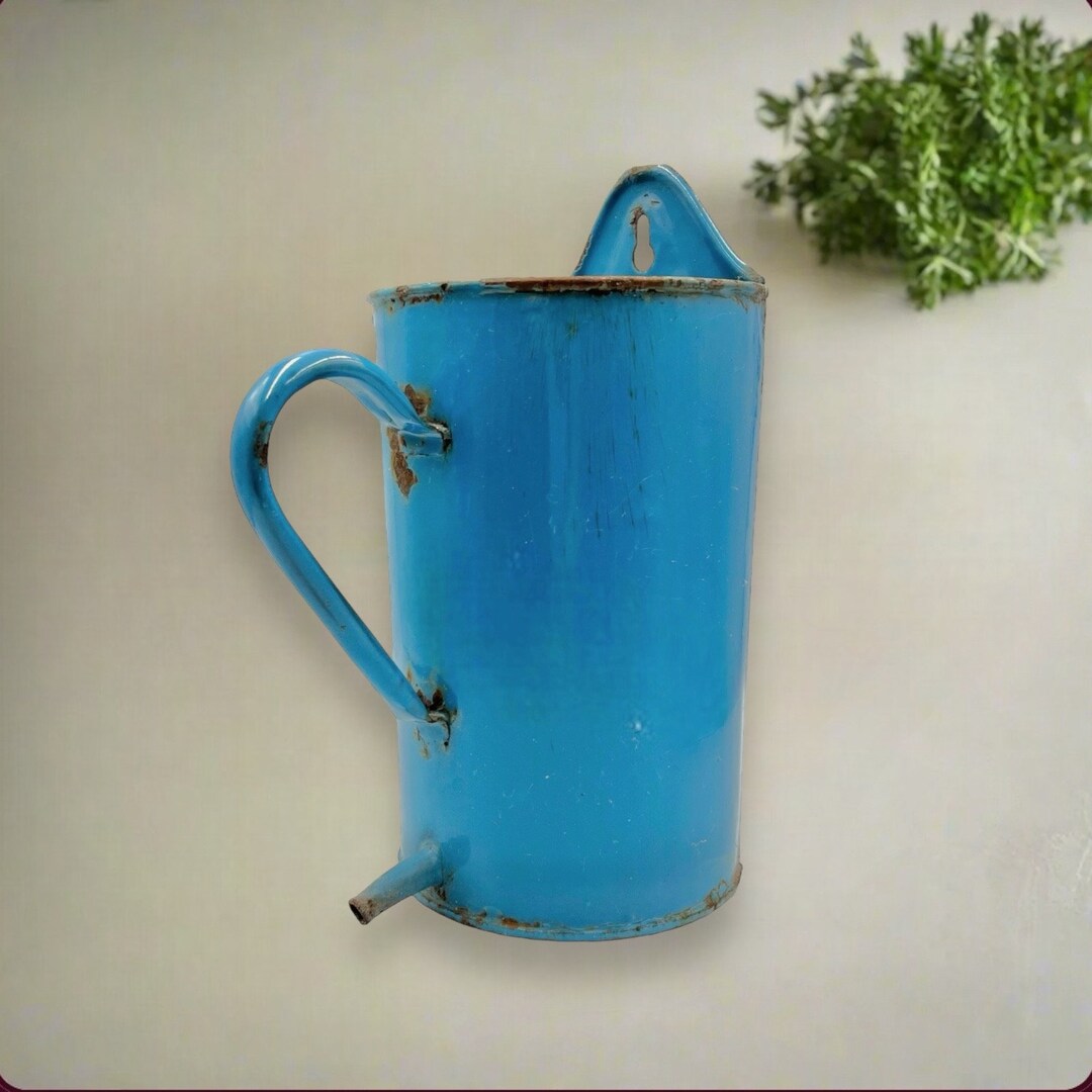 French Vintage Enamel Irrigator, Vintage French Garden Planter, Vintage