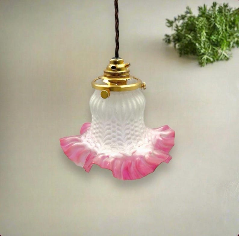 French Tulip Shaped Lampshade Made From Frosted Glass With New UK