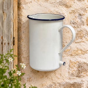 Vintage French Enamel Irrigator Planter, Classic White Colour Wall Pot, Rustic Garden Shower Caddy