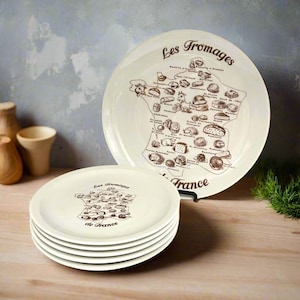 Vintage Cheese Plates & Matching Cheeseboard, Porcelain Tableware, Les Fromages Set, French Brocante Find